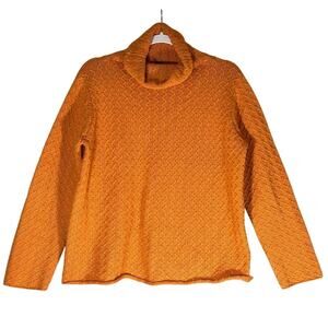 Eileen Fisher 100% Merino Wool Turtle Neck Sweater Sz M Orange Textured Cable